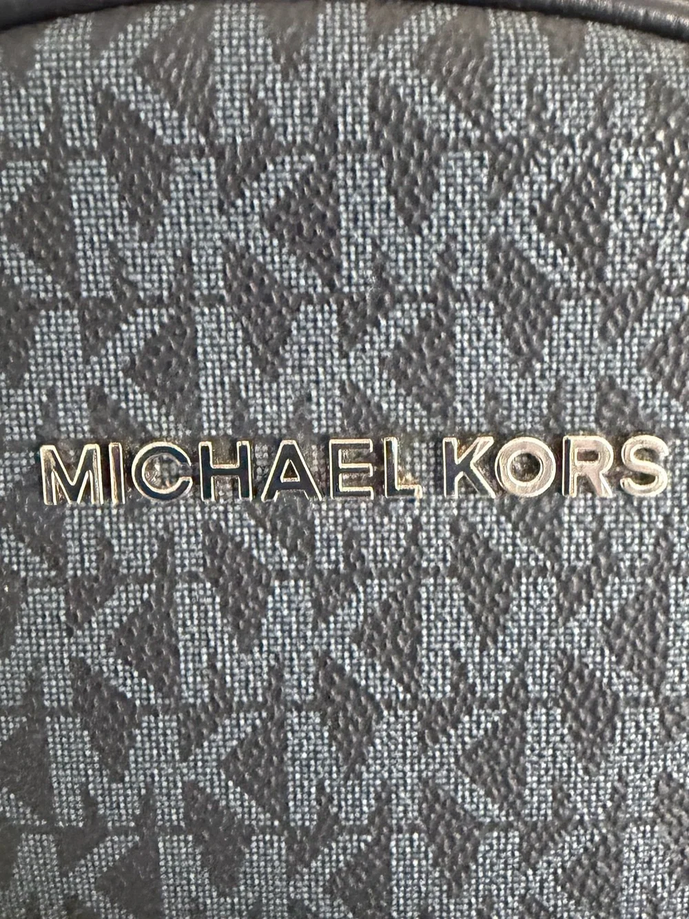 Michael Kors Signature Logo Backpack Navy Blue Coated Canvas